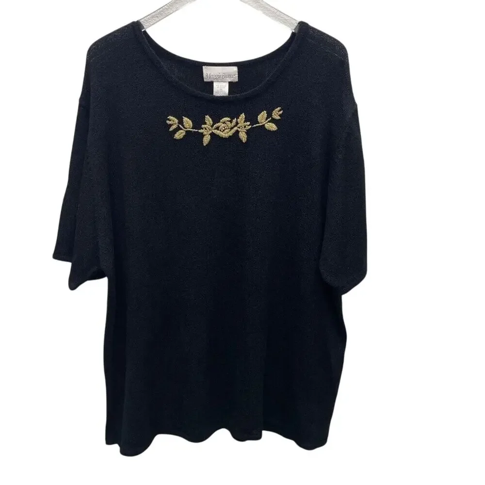 Maggie Barnes Black Knit Sweater With Gold Metallic Embroidery Size 3X NEW